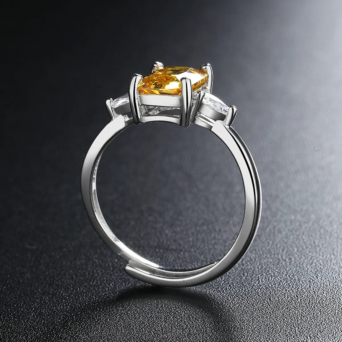 Lady Square Copper Plating Inlay Zircon White Gold Plated Open Rings