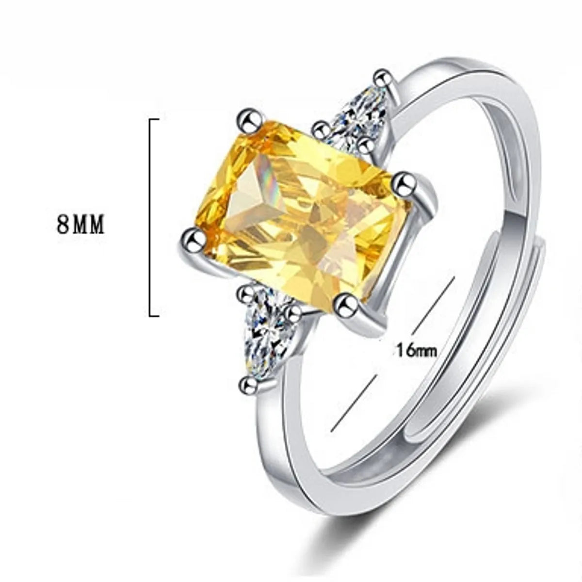 Lady Square Copper Plating Inlay Zircon White Gold Plated Open Rings