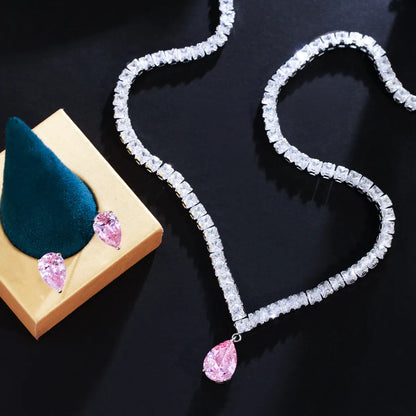 Lady Star Water Droplets Heart Shape Copper Plating Inlay Artificial Gemstones White Gold Plated Rhodium Plated Earrings Necklace