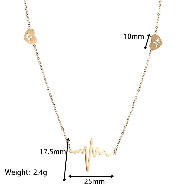 Wholesale Jewelry Lady Streetwear Electrocardiogram 304 Stainless Steel Zircon Gold Plated Plating Inlay Bracelets Necklace