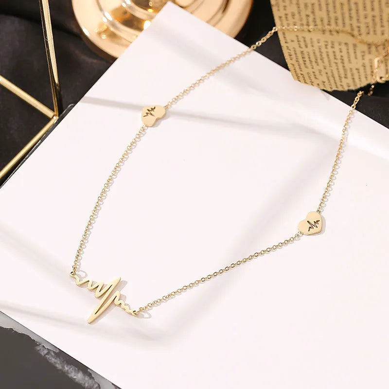 Wholesale Jewelry Lady Streetwear Electrocardiogram 304 Stainless Steel Zircon Gold Plated Plating Inlay Bracelets Necklace