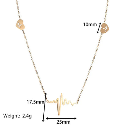 Wholesale Jewelry Lady Streetwear Electrocardiogram 304 Stainless Steel Zircon Gold Plated Plating Inlay Bracelets Necklace