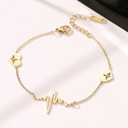 Wholesale Jewelry Lady Streetwear Electrocardiogram 304 Stainless Steel Zircon Gold Plated Plating Inlay Bracelets Necklace