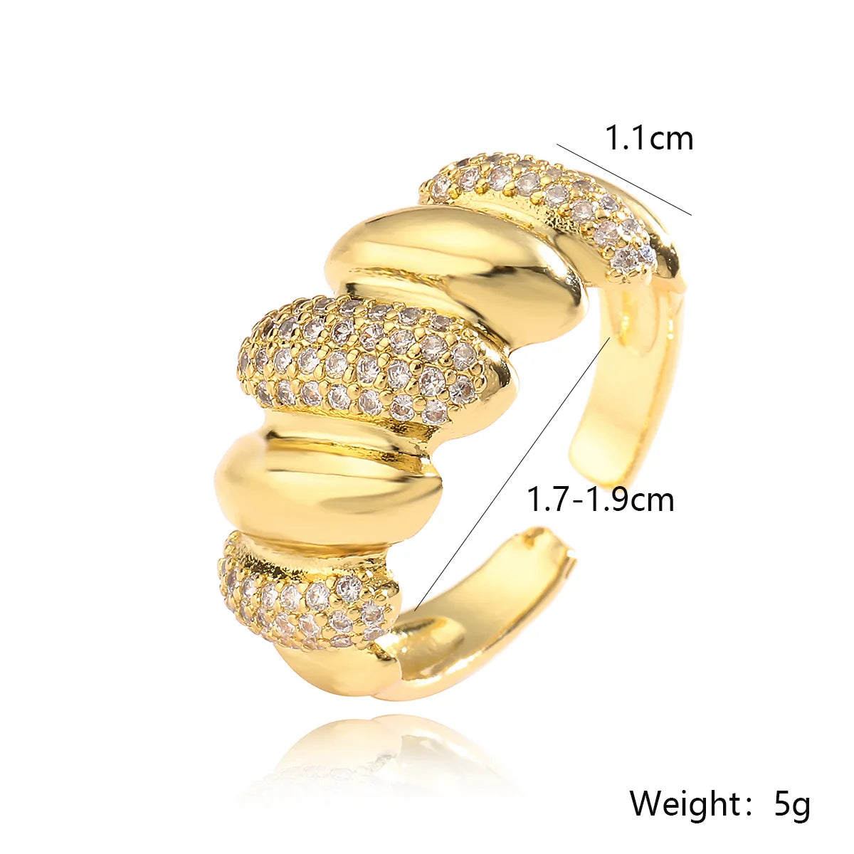 Lady Streetwear Geometric Copper Plating Inlay Zircon 18k Gold Plated Open Rings