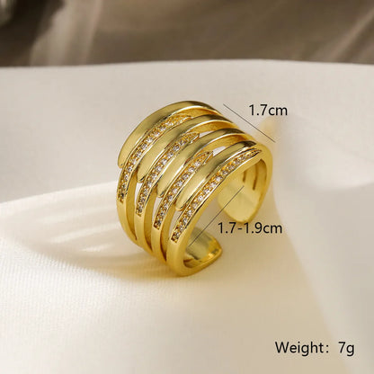 Lady Streetwear Geometric Copper Plating Inlay Zircon 18k Gold Plated Open Rings