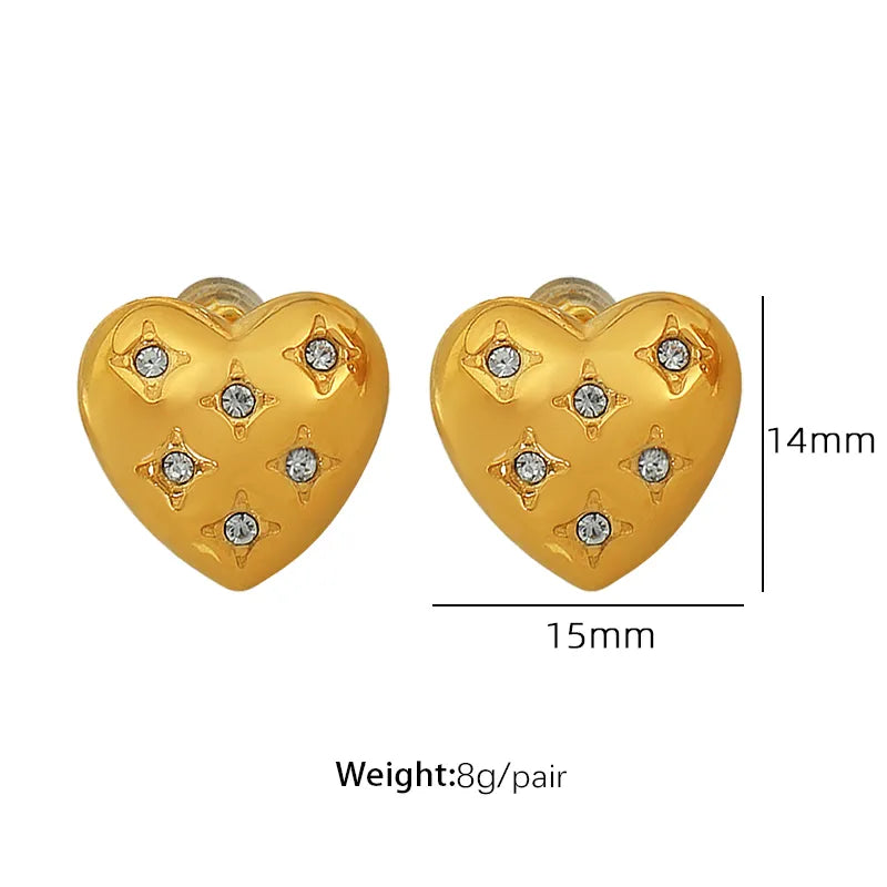 Lady Streetwear Heart Shape Freshwater Pearl Titanium Steel Plating Inlay Rhinestones 18k Gold Plated Women'S Earrings Necklace