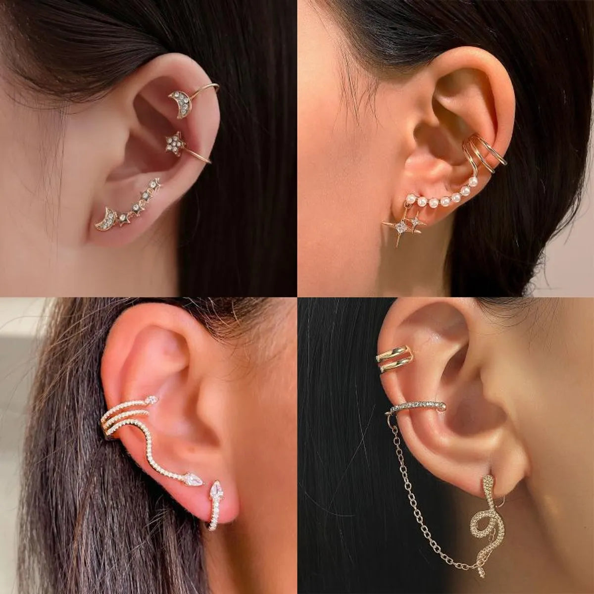 Lady Streetwear Shiny Animal Metal Copper Plating Inlay Rhinestones Pearl Zircon 18k Gold Plated Gold Plated Silver Plated Women's Ear Clips Ear Studs