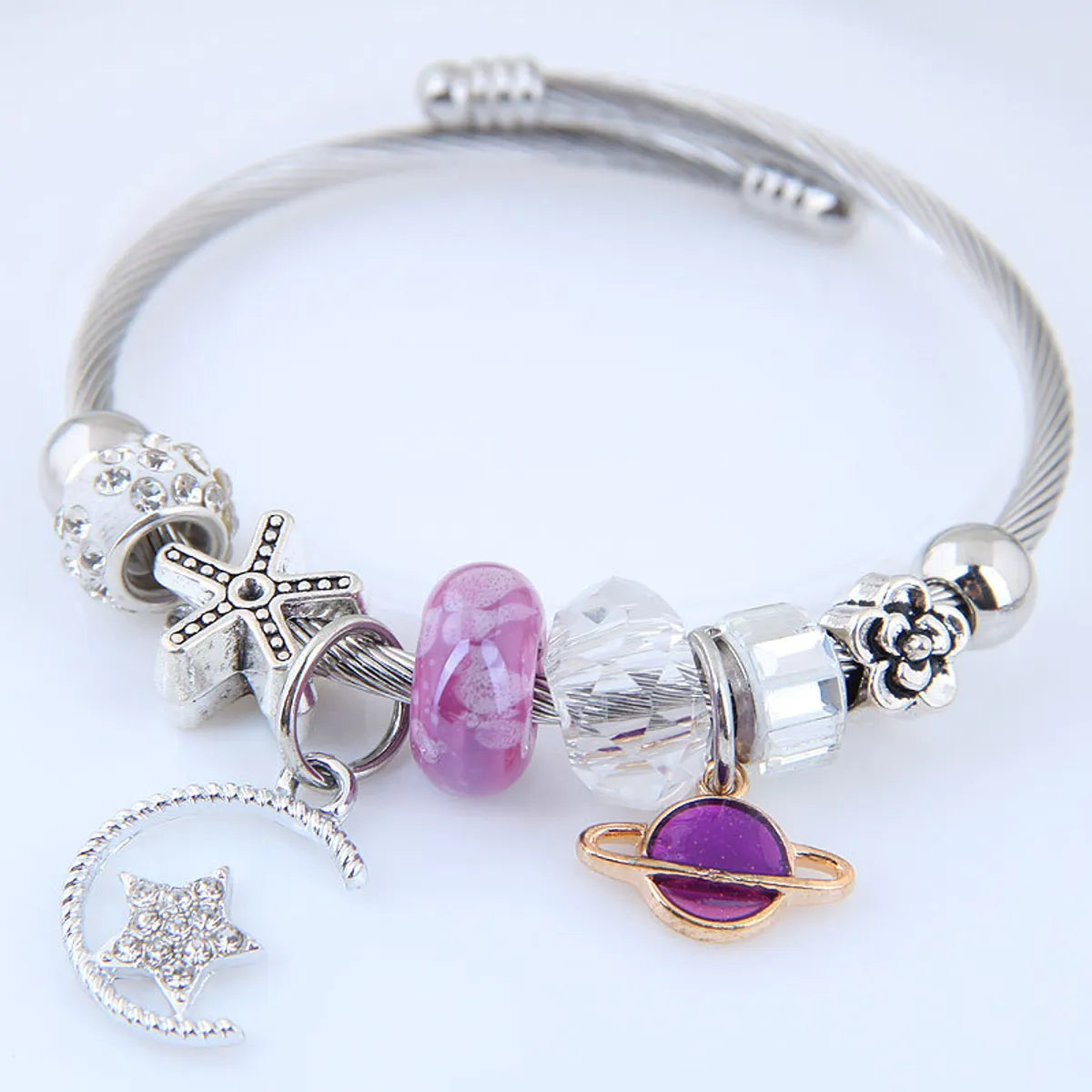 Lady Streetwear Star Moon Stainless Steel Alloy Inlay Rhinestones Bangle