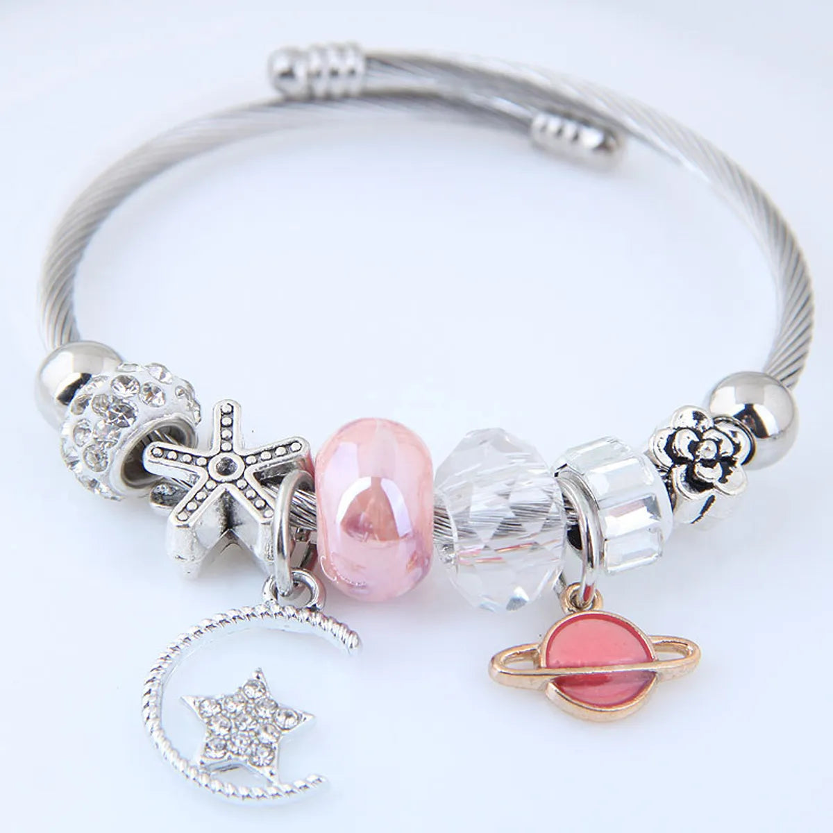 Lady Streetwear Star Moon Stainless Steel Alloy Inlay Rhinestones Bangle