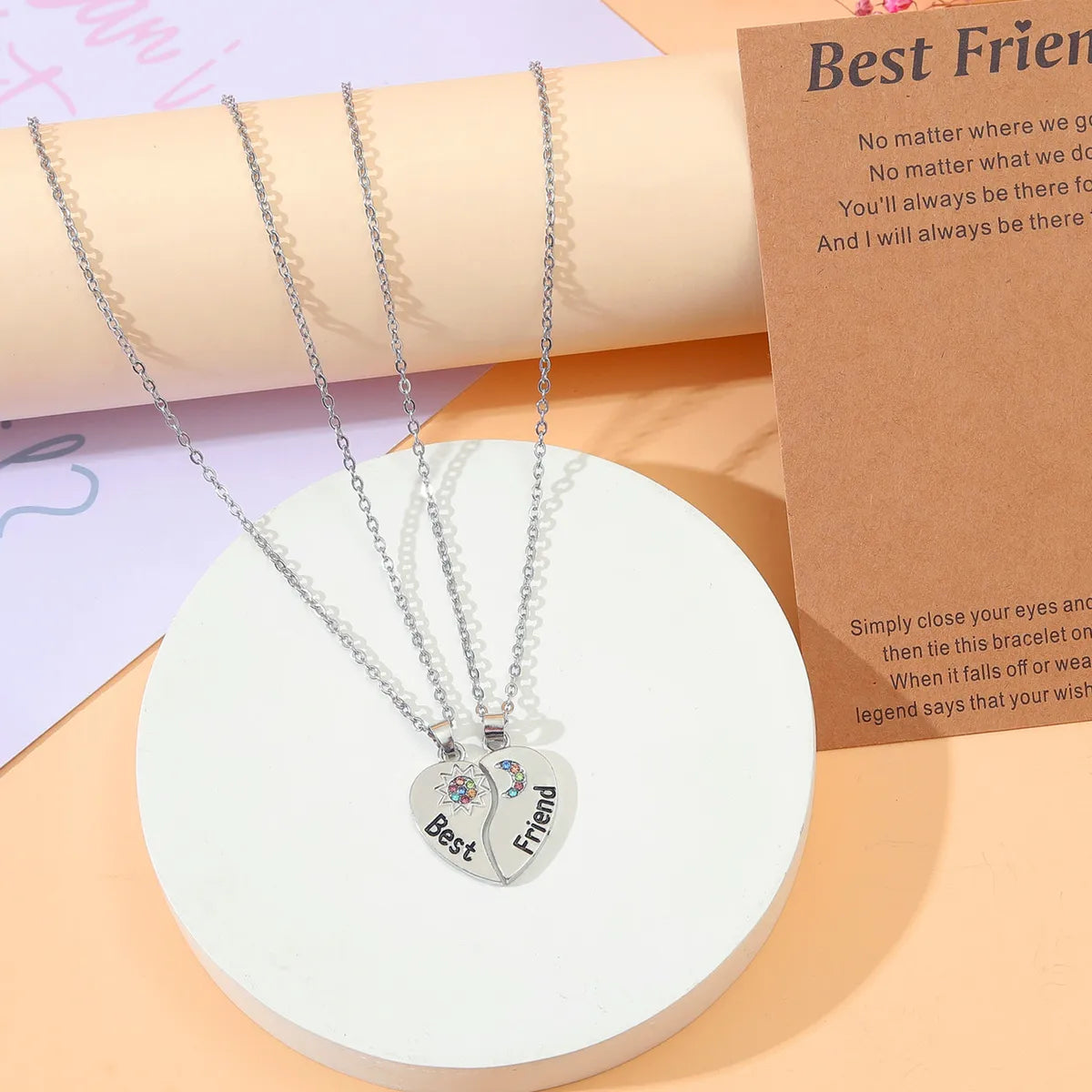 Lady Sun Moon Heart Shape Alloy Zinc Alloy Plating Inlay Rhinestones Rhodium Plated Women's Pendant Necklace