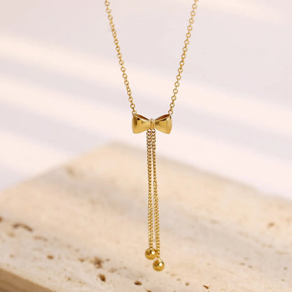 Lady Sweet Bow Knot Stainless Steel Plating 14k Gold Plated White Gold Plated Pendant Necklace