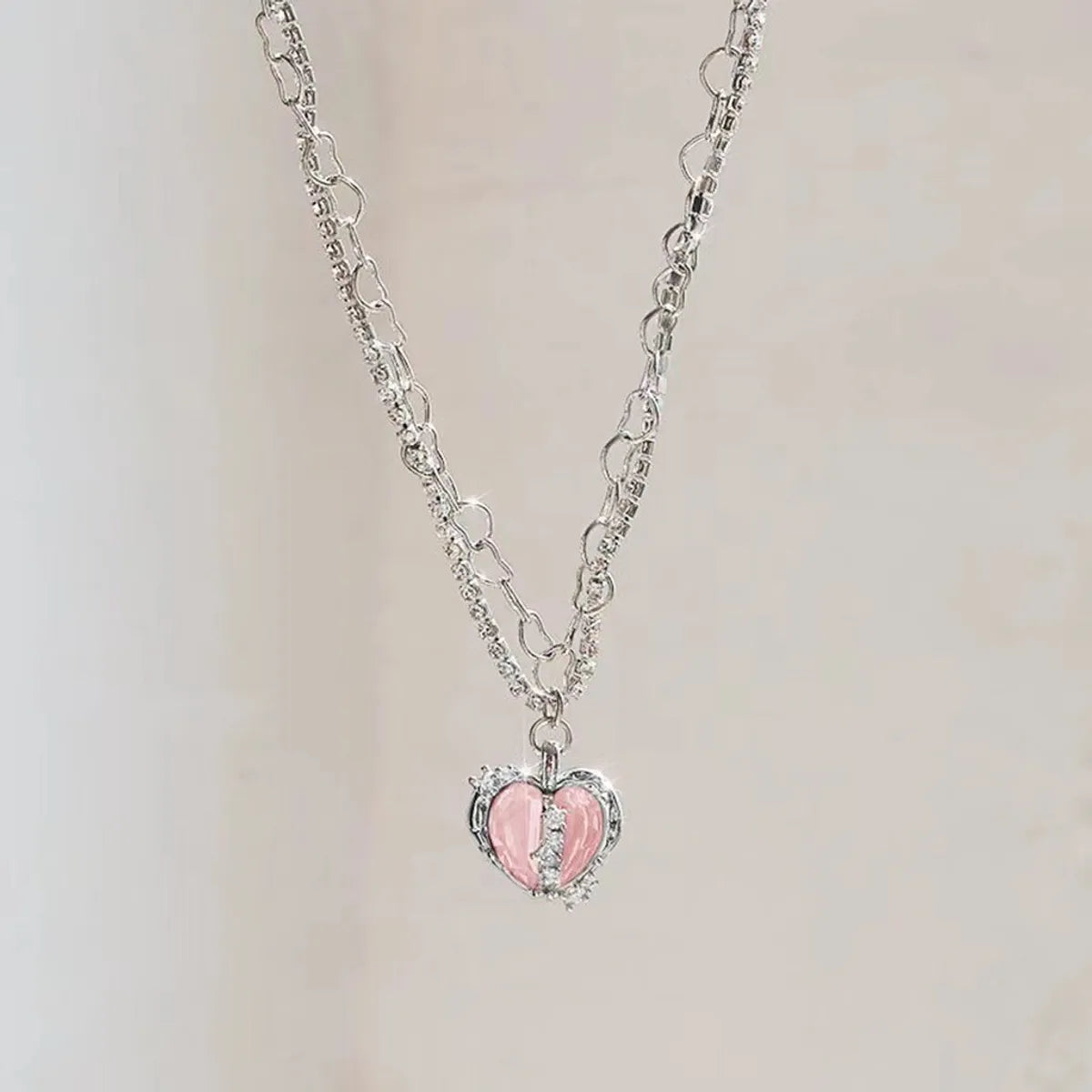 Lady Sweet Heart Shape Flower Fish Tail Imitation Pearl Alloy Inlay Rhinestones Women'S Necklace