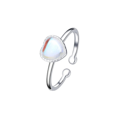 Lady Sweet Heart Shape Sterling Silver Plating Inlay Moonstone Open Rings