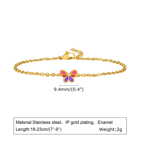 Lady Sweet Korean Style Flower Butterfly 201 Stainless Steel 18K Gold Plated Bracelets In Bulk