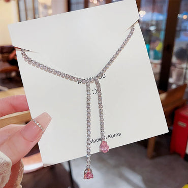 Lady Tassel Copper Chain Inlay Zircon Pendant Necklace