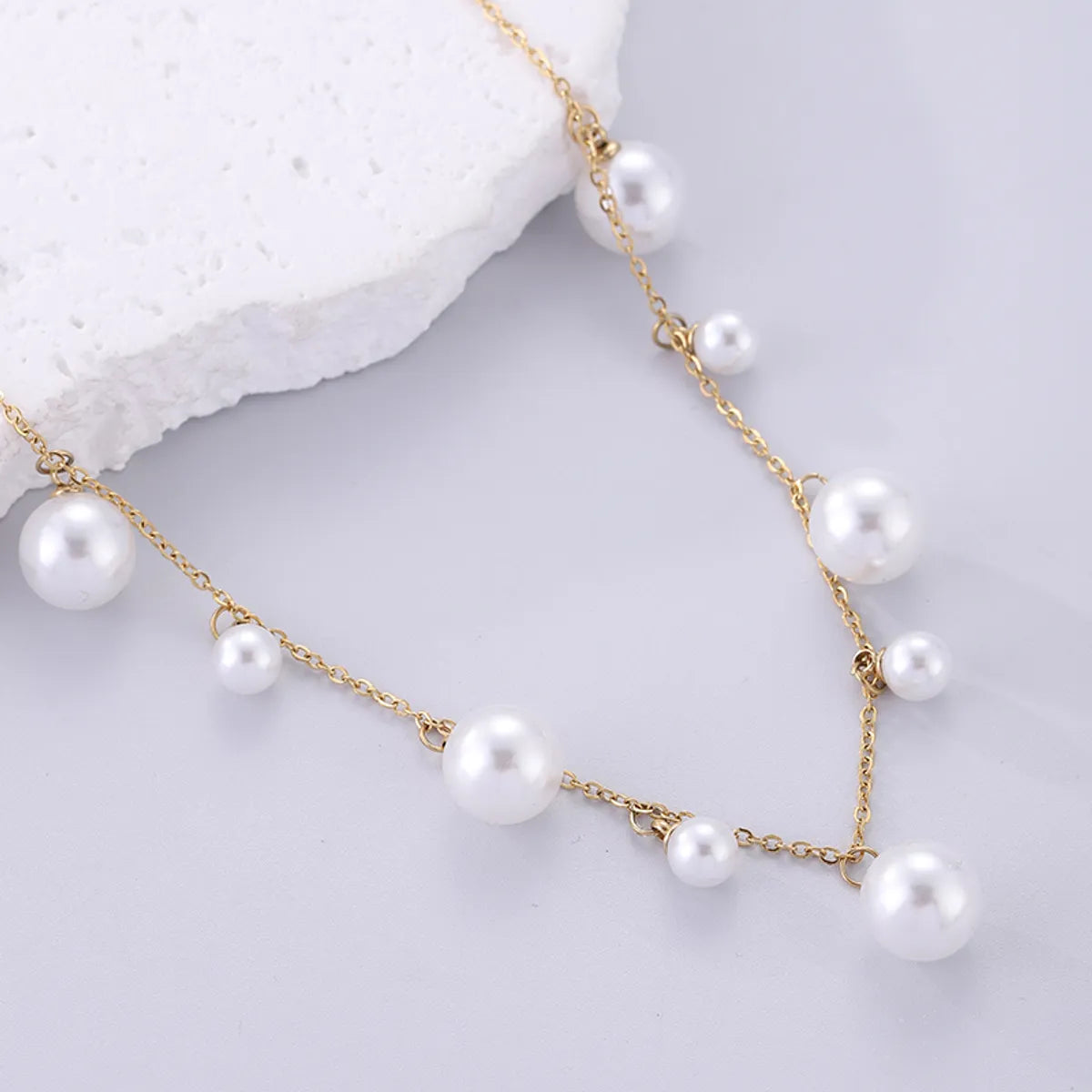 Lady Tassel Stainless Steel Artificial Pearl Plating 18k Gold Plated Pendant Necklace