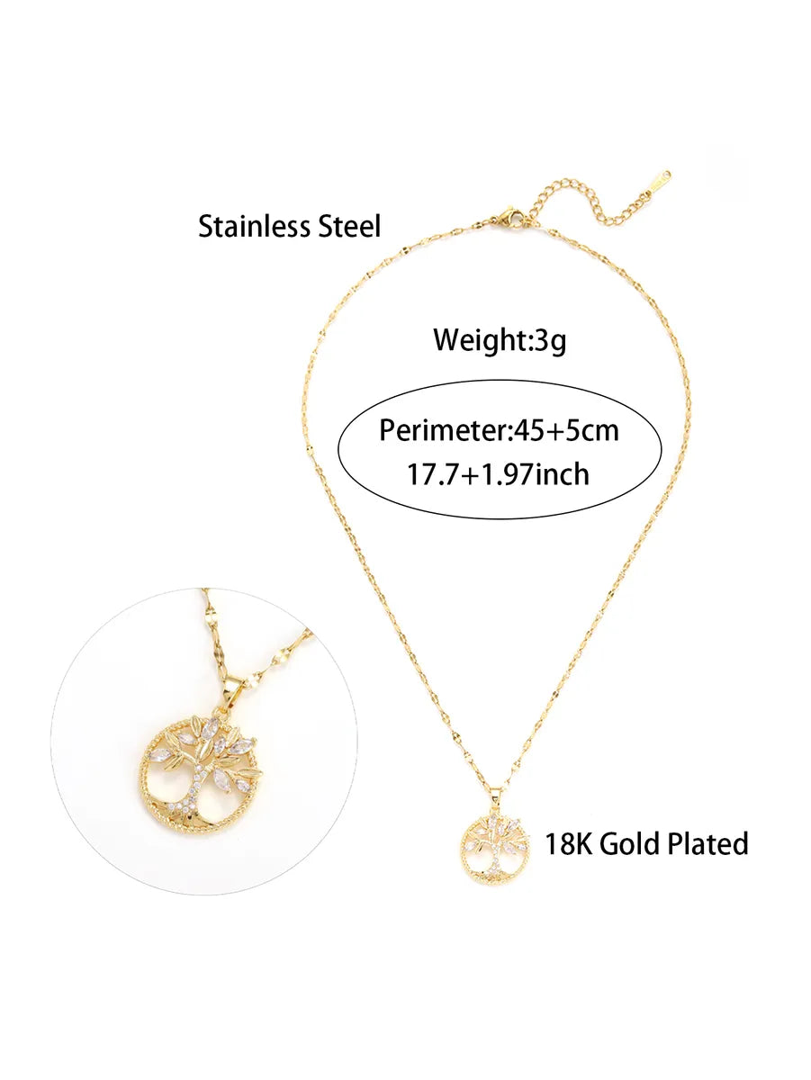 Lady Tree Stainless Steel Plating Hollow Out Inlay Zircon 18k Gold Plated Necklace