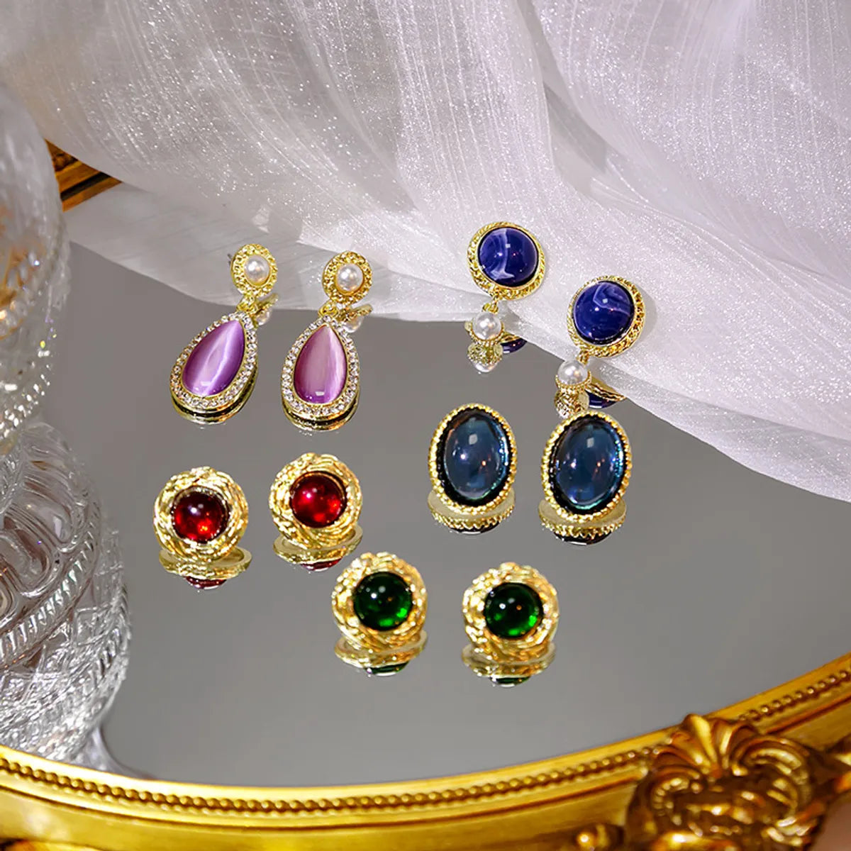 Lady Water Droplets Alloy Plating Inlay Artificial Gemstones Women's Drop Earrings Ear Studs