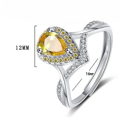 Lady Water Droplets Copper Plating Inlay Zircon White Gold Plated Open Rings