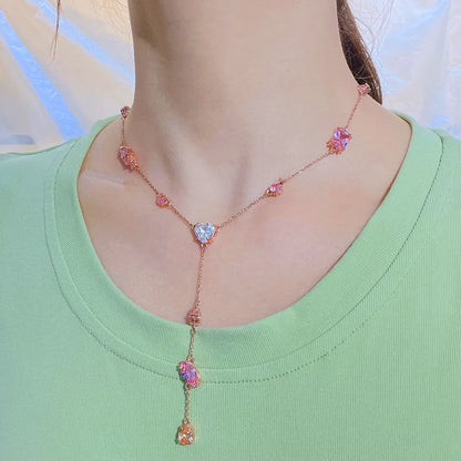 Lady Water Droplets Heart Shape Copper Inlay Artificial Gemstones Bracelets Necklace