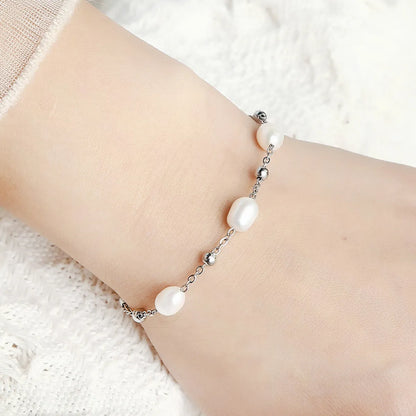 Lady Water Droplets Stainless Steel Freshwater Pearl Beaded Bracelets