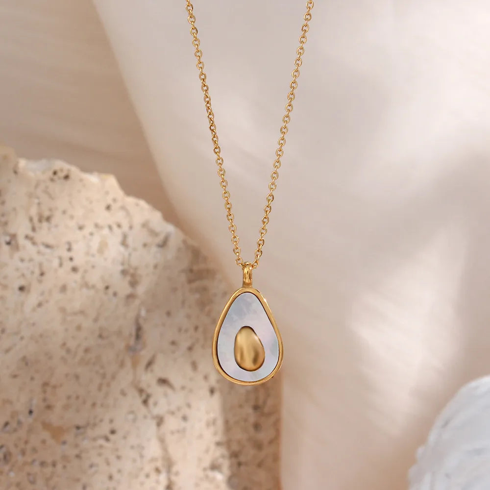 Wholesale Jewelry Lady Water Droplets 304 Stainless Steel Shell 18K Gold Plated Inlay Necklace