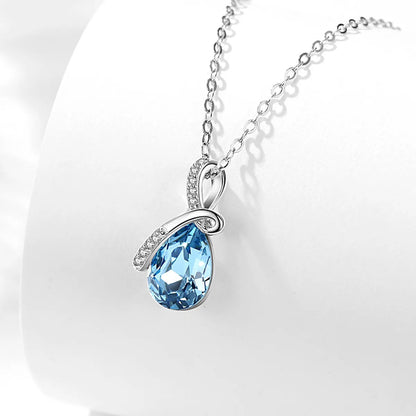 Lady Water Droplets Sterling Silver Inlay Zircon Pendant Necklace