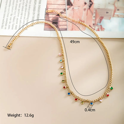 Lady Xuping Round Stainless Steel Plating Inlay Artificial Gemstones 14k Gold Plated Necklace