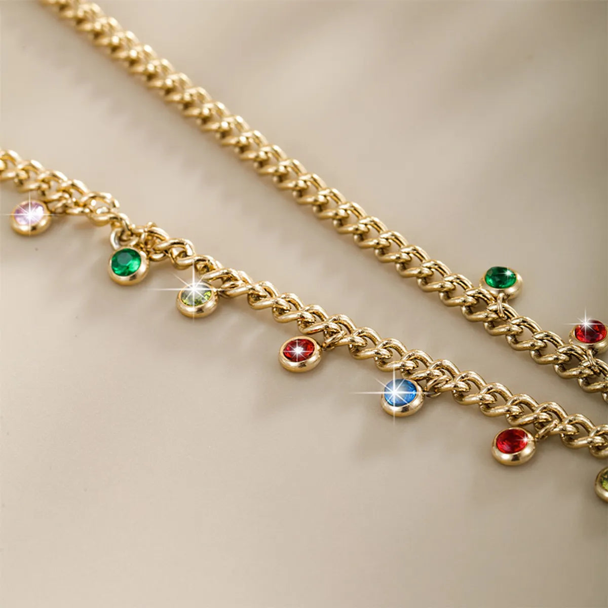 Lady Xuping Round Stainless Steel Plating Inlay Artificial Gemstones 14k Gold Plated Necklace