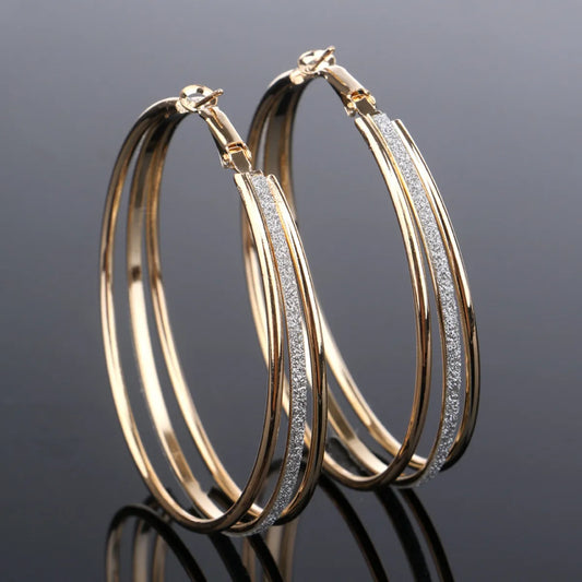 Large Circle Earrings Women's Exaggerated Multi-layer Frosted Copper Earrings