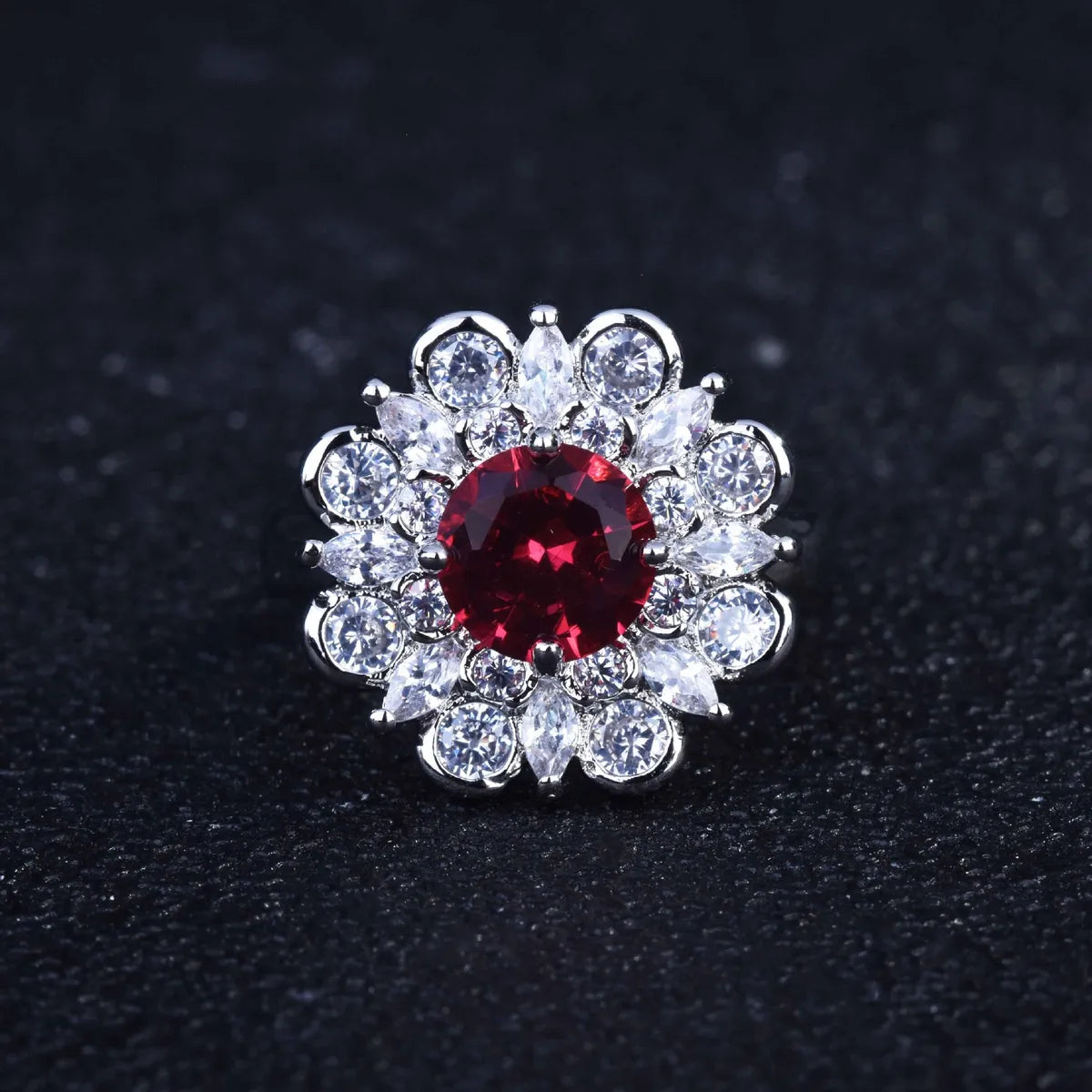 Large Colored Gemstone Jewelry Wholesale Natural Ruby Plated White Gold Open Ring