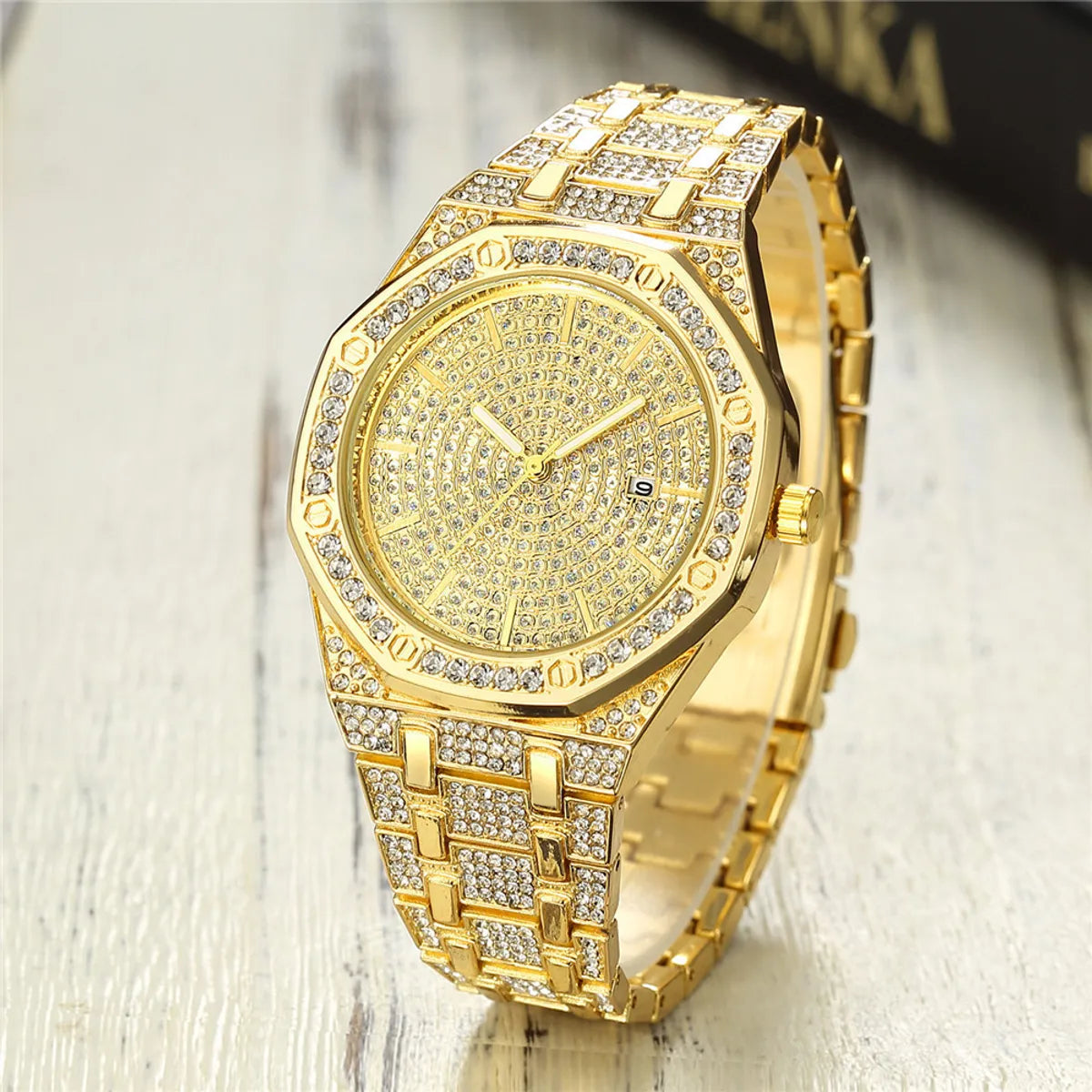 Large Dial Full Of Stars  Diamond-Set Calendar Steel Strap Watch  Hot-Selling Men'S Steel Strap Watch Nihaojewelry Wholesale