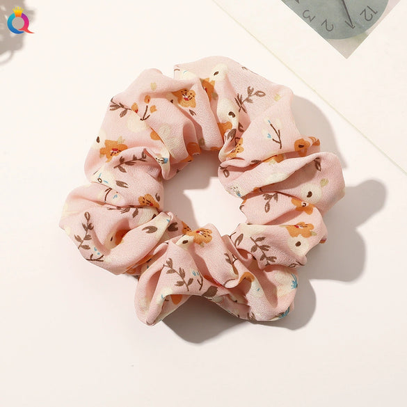 Large Floral Fabric Scrunchie Hair Tie For Women Handmade Ponytail Hair Accessory