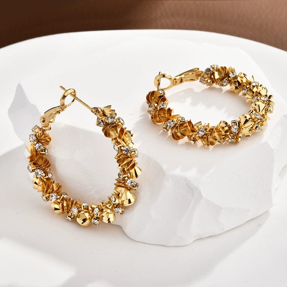 Large Geometric Hoop Earrings In Gold Plated Metal Exaggerated Light Luxury Statement Jewelry For Women
