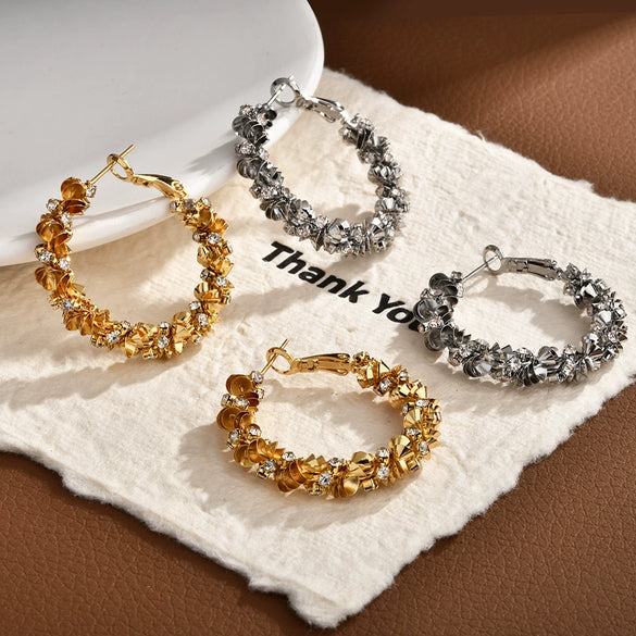 Large Geometric Hoop Earrings In Gold Plated Metal Exaggerated Light Luxury Statement Jewelry For Women