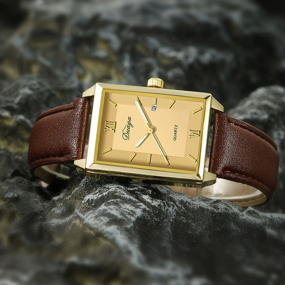 Leather Alloy Pu Stainless Steel Casual Men's Square Quartz Watch