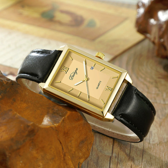 Leather Alloy Pu Stainless Steel Casual Men's Square Quartz Watch