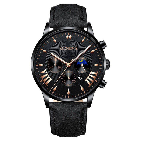 Leather And Alloy Men's Casual Quartz Belt Watch With Round Dial And Stainless Steel Pin Buckle