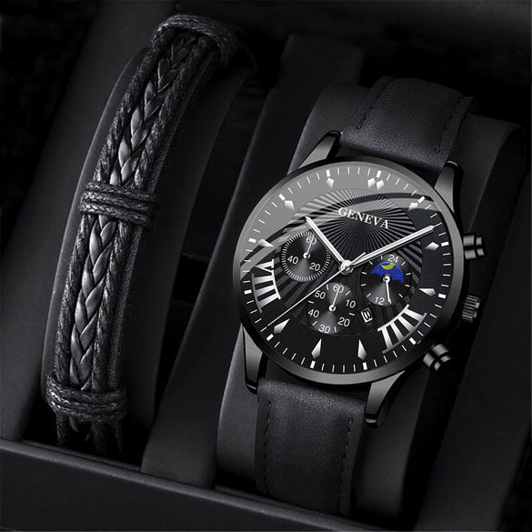 Leather And Alloy Men's Casual Quartz Belt Watch With Round Dial And Stainless Steel Pin Buckle