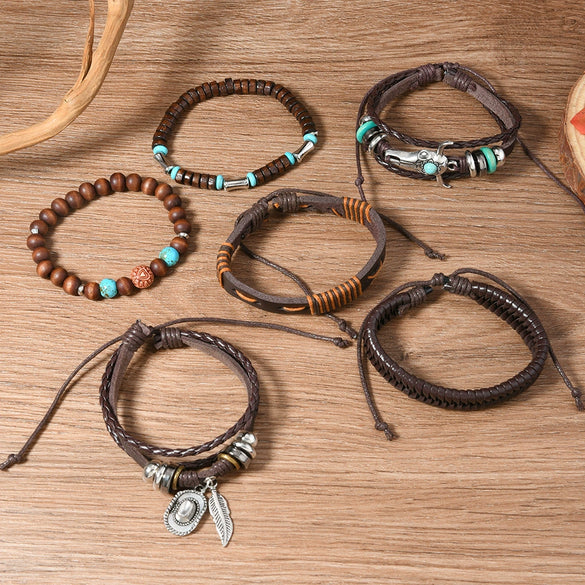Leather Bracelet Alloy Hand Knitted Geometric Vintage Style