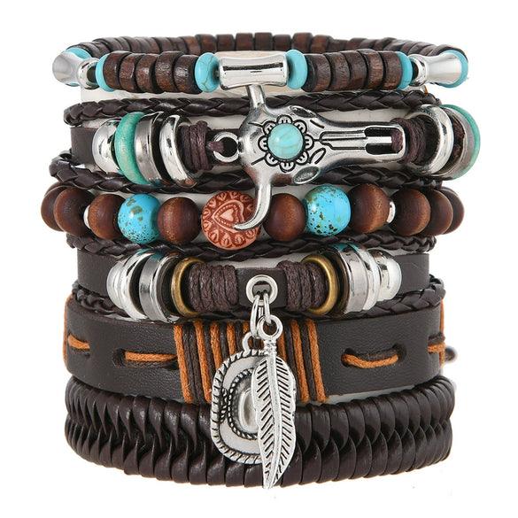 Leather Bracelet Alloy Hand Knitted Geometric Vintage Style