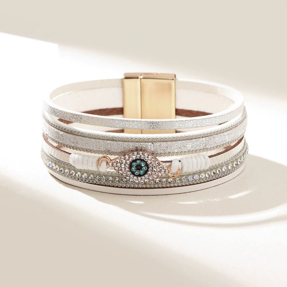 Leather Bracelet Diamondencrusted Devil's Eye Electroplated Metal