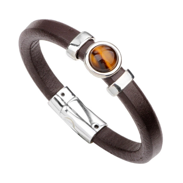 Leather Bracelet Geometric Cartoon Style Electroplating Cowhide Turquoise Black Onyx Tiger Eye Metal Magnetic Buckle