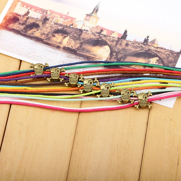 Leather Bracelet Handmade Beaded Skull Pirate Insects Style Unisex