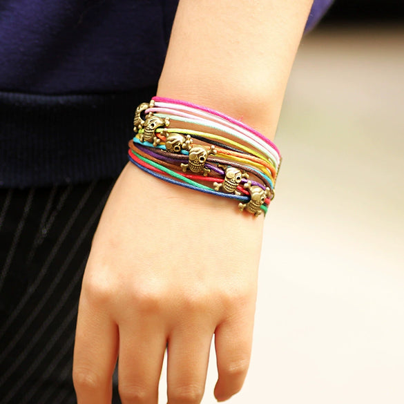 Leather Bracelet Handmade Beaded Skull Pirate Insects Style Unisex