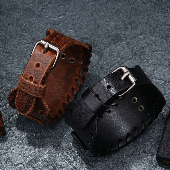 Leather Bracelet Retro Nordic Viking Totem Triangle Letter Weaving Fashion Style