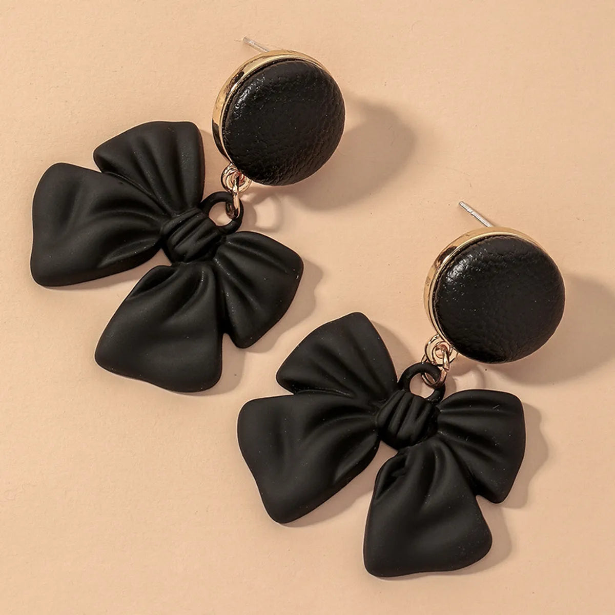 Leather Button-shaped Bow Earrings