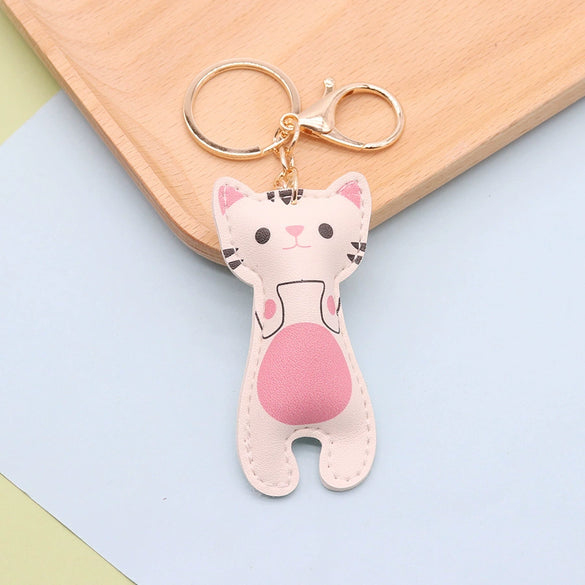 Leather Cartoon Kawaii Kitten Heart Keychain Bag Pendant