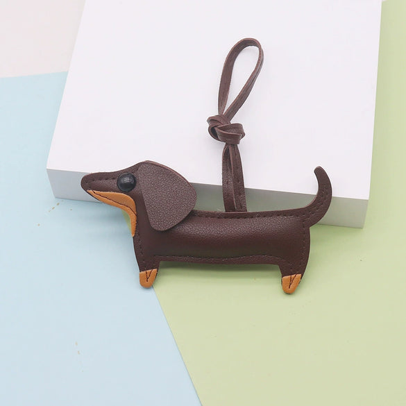 Leather Cartoon Spotted Dachshund Pendant Keychain Phone Chain Bag Pendant