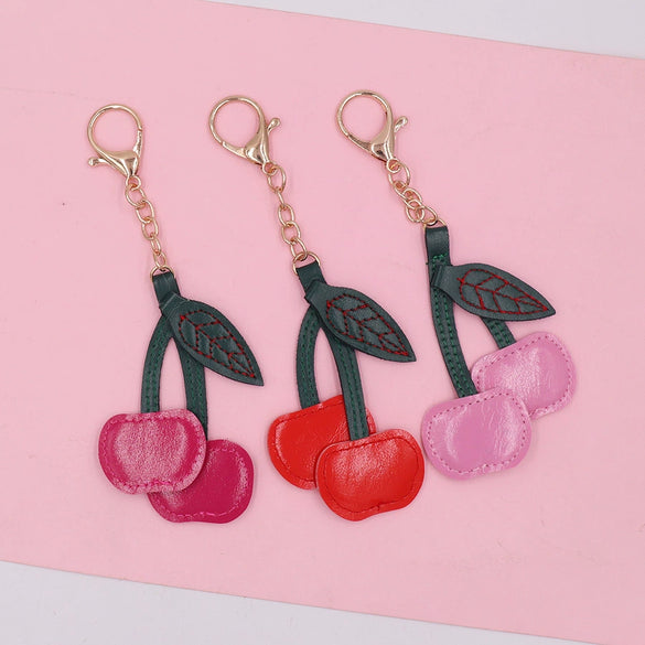 Leather Cherry Keychain Creative Cute Mobile Phone Headset Pendant Small Gift